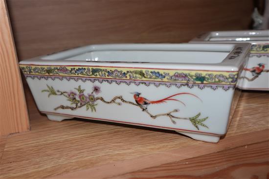 A pair of Chinese famille rose square planters Length 24cm